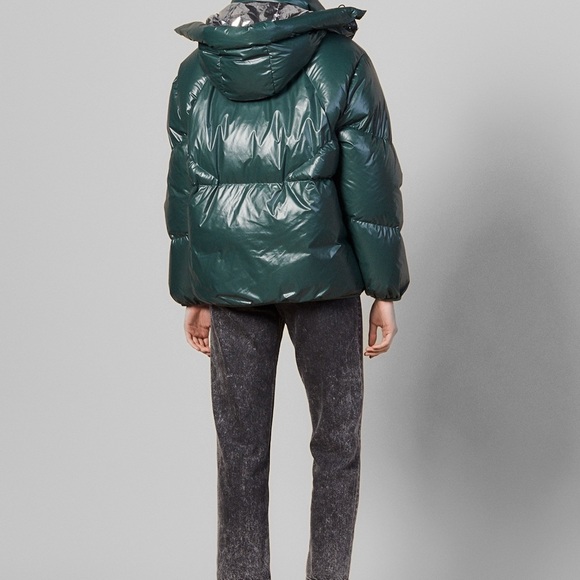 Sandro Jacket Puffer Down Green Silver Women’s Coat Medium - Picture 7 of 10